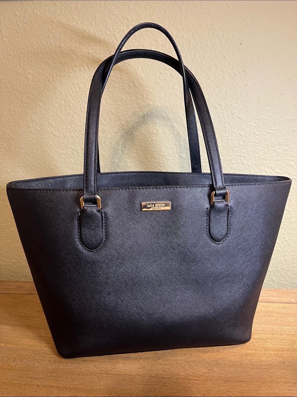 Kate Spade Black Leather Tote with Gold Hardware